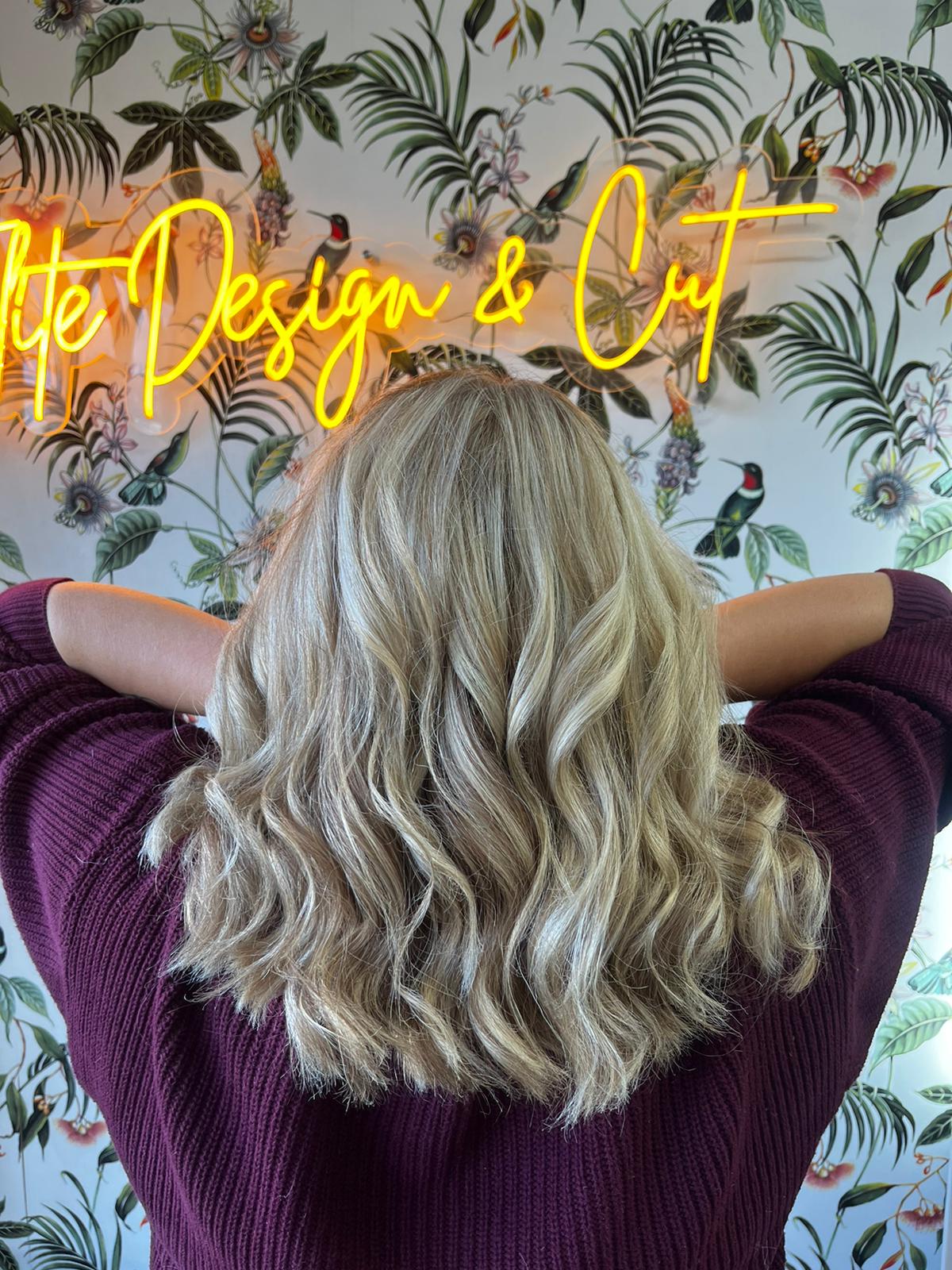 Platinum blonde with curls
