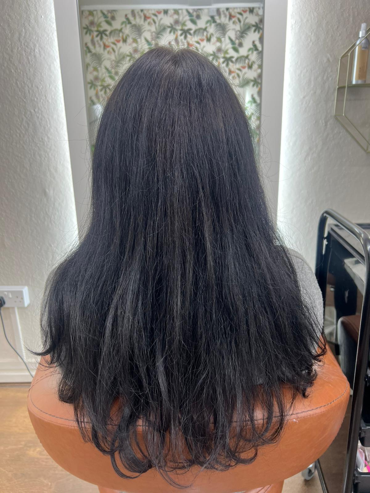 Before colour refresh black hair