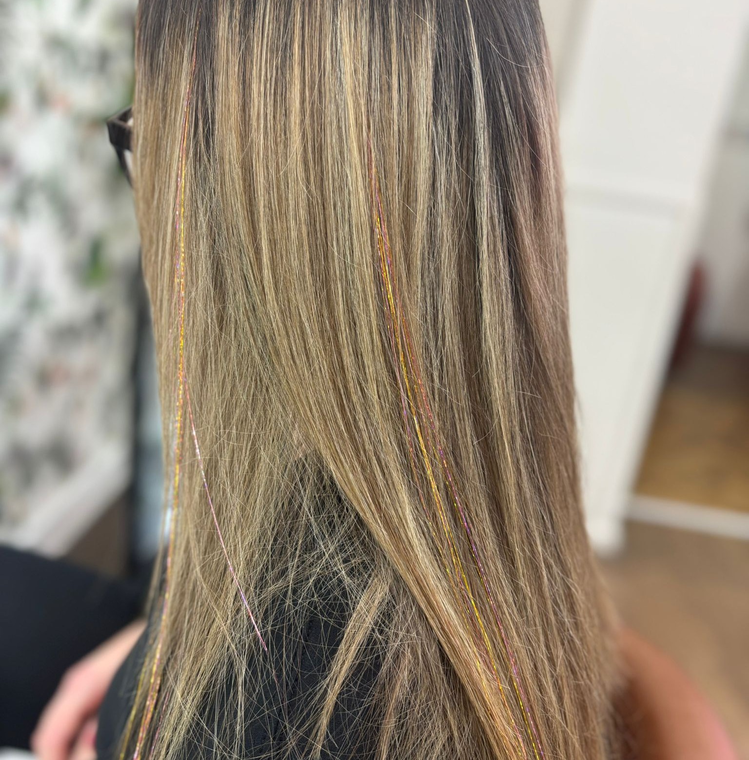 Pink and gold hair tinsel