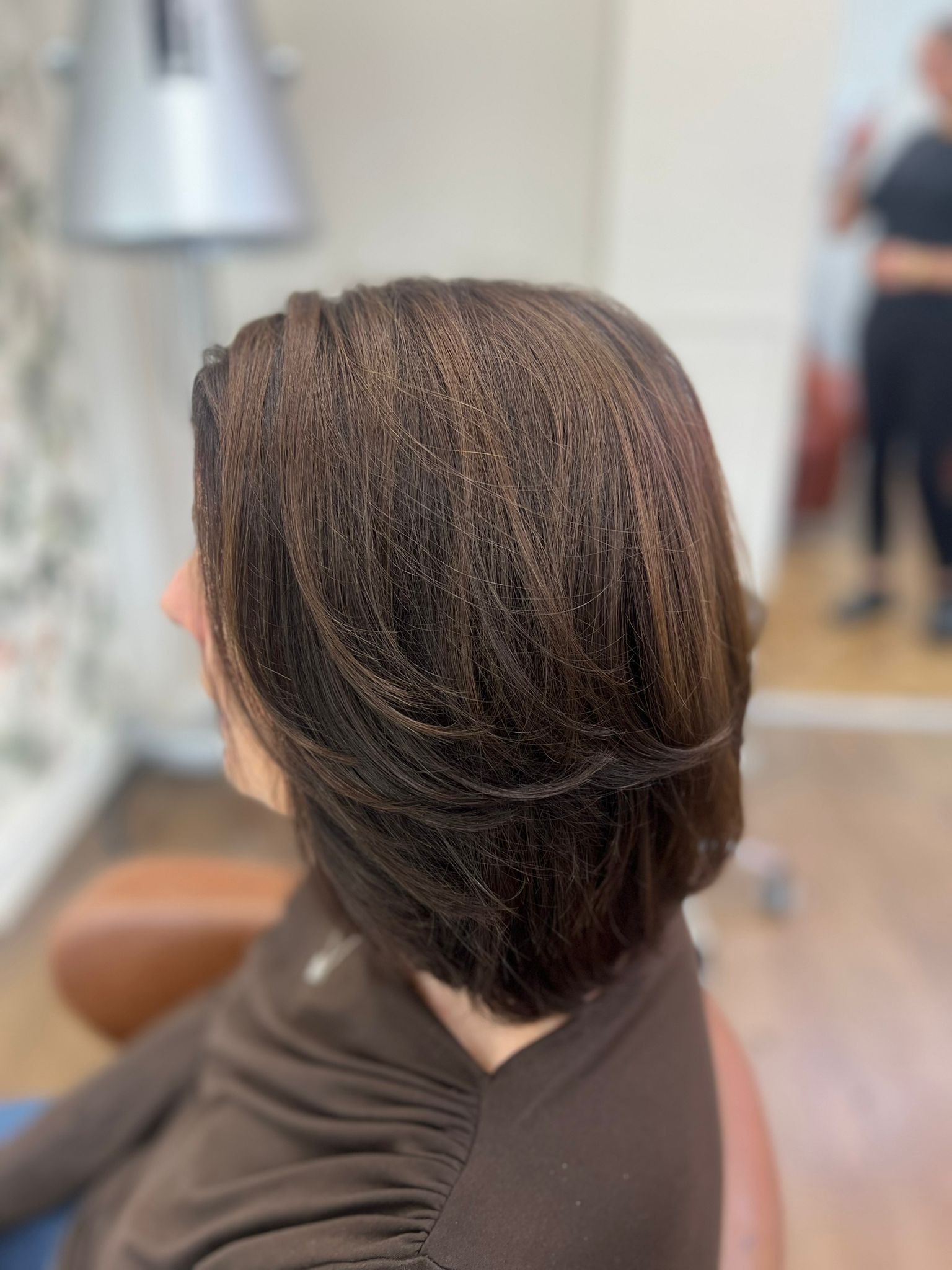 Root colour cut and blow dry