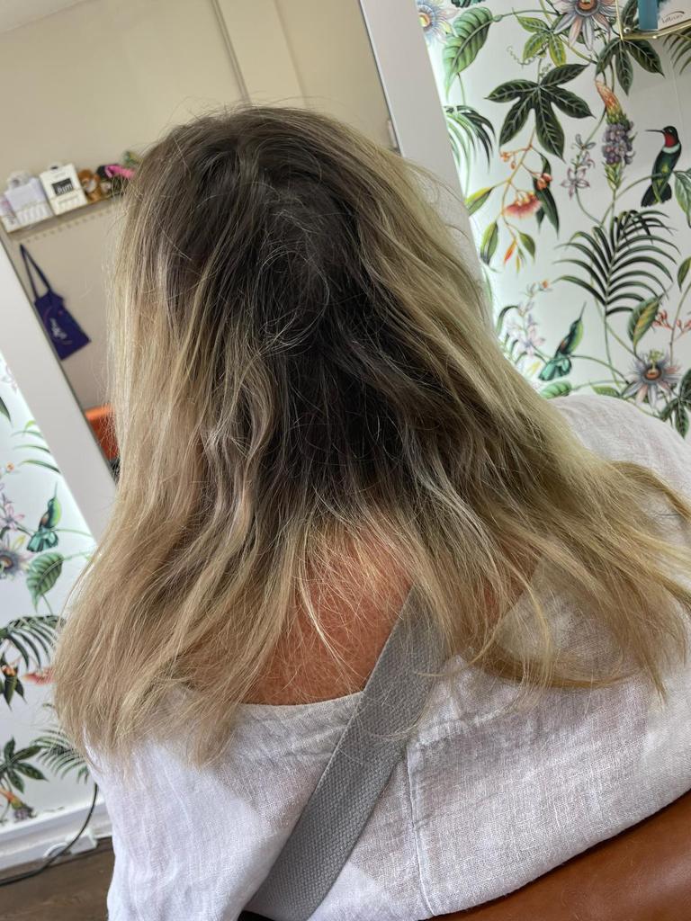 Before tight weave highlights root smudge